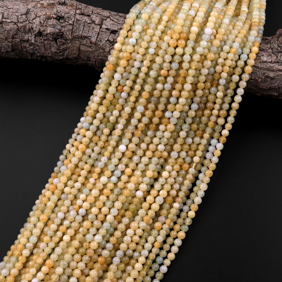 Rare Natural Yellow Aquamarine Heliodor 4mm Smooth Round Beads 15.5" Strand