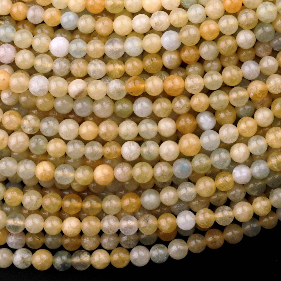 Rare Natural Yellow Aquamarine Heliodor 4mm Smooth Round Beads 15.5" Strand