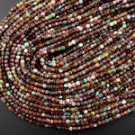 Natural Brown Green Chrysoprase Faceted 3mm 4mm Cube Square Dice Beads Gemstone From Australia 15.5" Strand