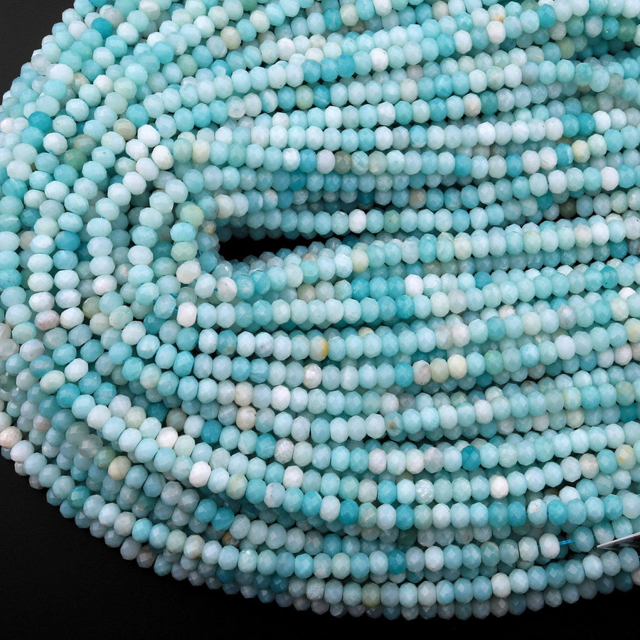 AAA Faceted Natural Blue Amazonite 5mm 6mm 8mm Rondelle Beads 15.5" Strand