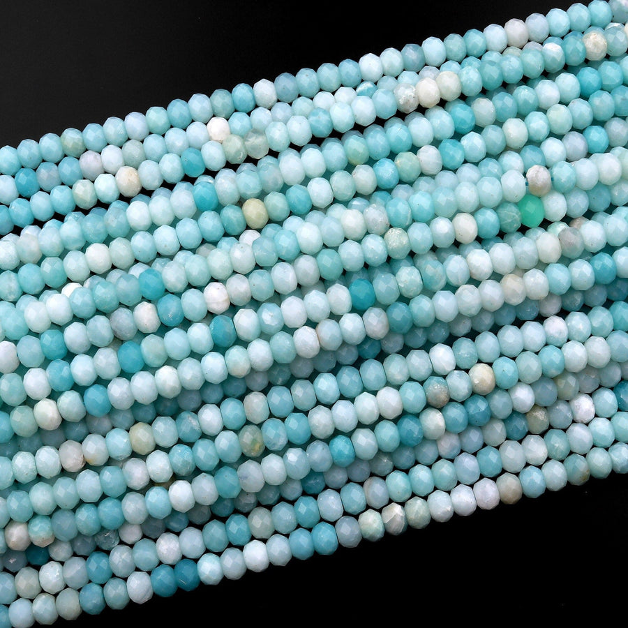 AAA Faceted Natural Blue Amazonite 5mm 6mm 8mm Rondelle Beads 15.5" Strand