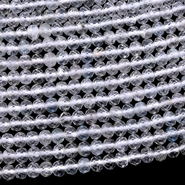 AAA Faceted Natural White Topaz 3mm 4mm Rondelle Beads Micro Laser Diamond Cut Gemstone 15.5" Strand