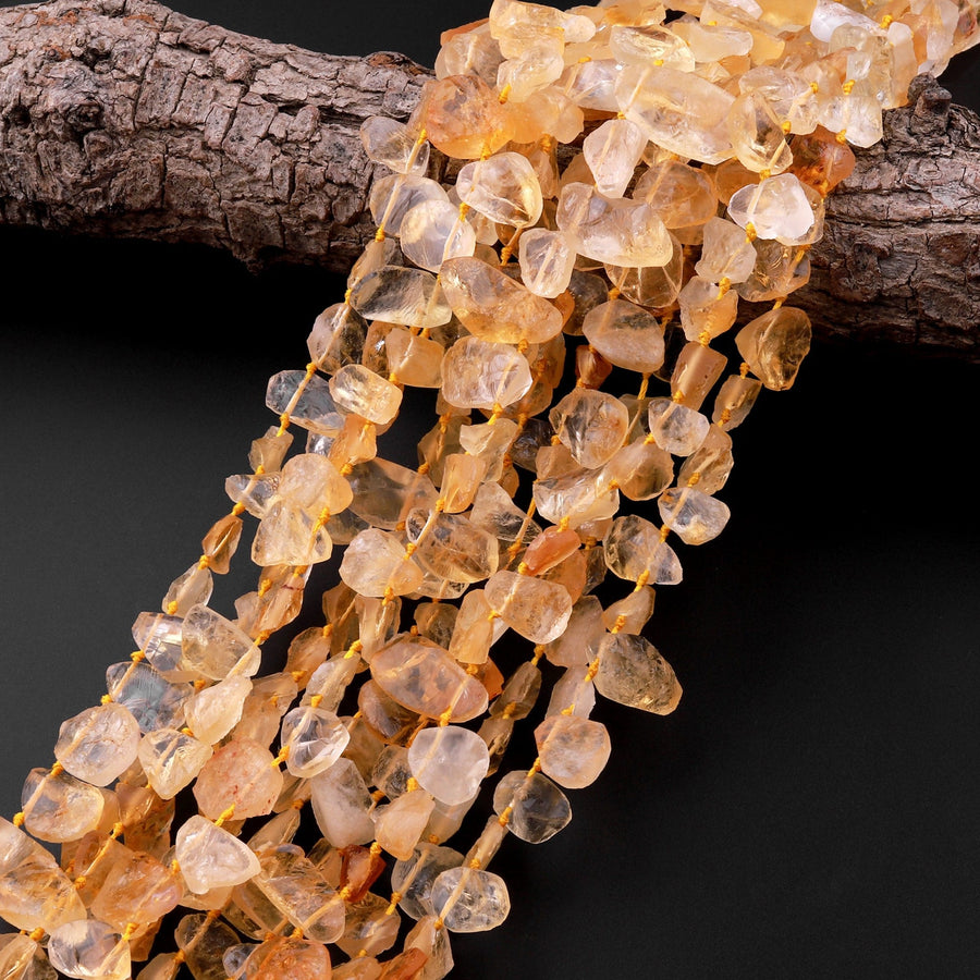 Natural Rough Raw Yellow Citrine Beads Nuggets Freeform Teardrop Pear Shape Flower Petal Nuggets Hammered Nugget 15.5" Strand