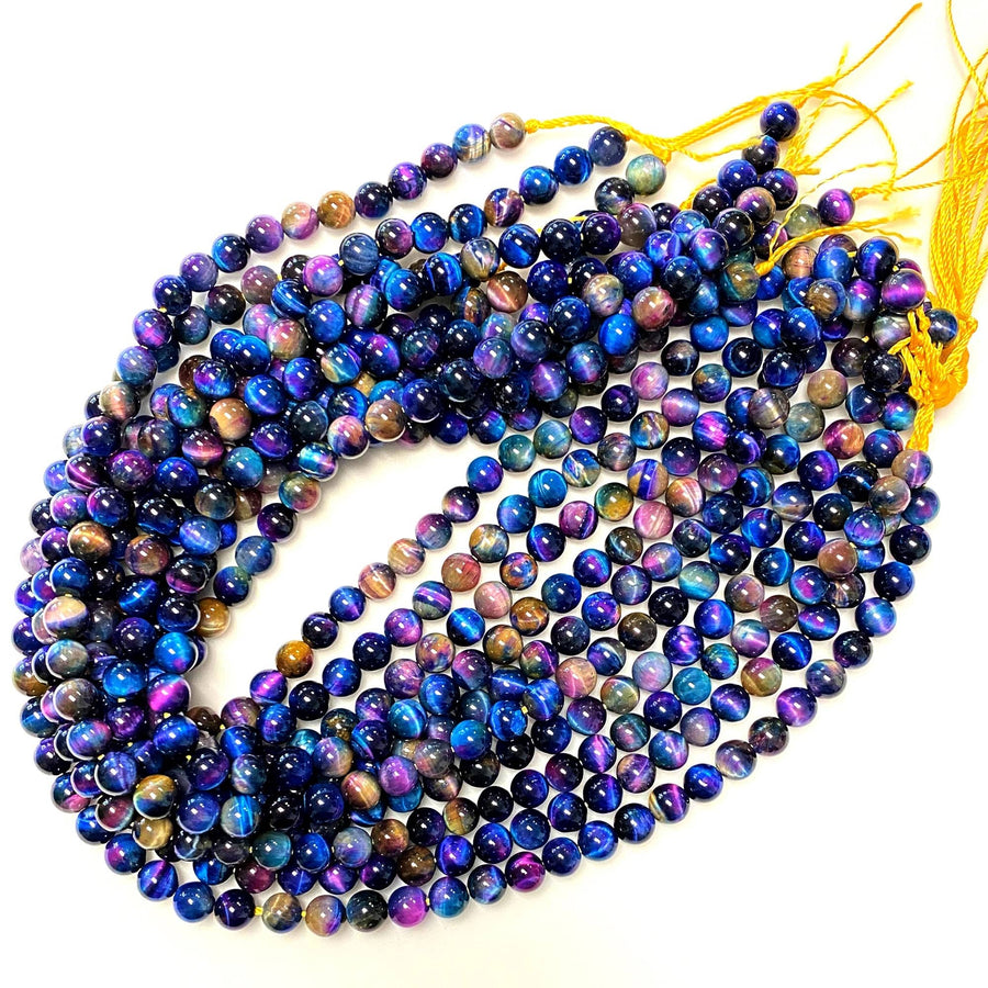 AAA Multicolor Rainbow Tiger's Eye 4mm 6mm 8mm 10mm 14mm Smooth Round Beads Aka Galaxy Tiger's Eye 15.5" Strand