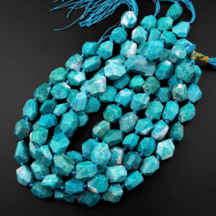 Natural Russian Amazonite Beads Chunky Large Faceted Freeform Nuggets 15.5" Strand