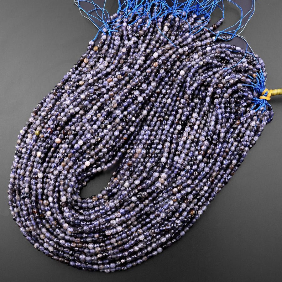 Faceted 4mm Natural Iolite Coin Beads Gemstone 15.5" Strand