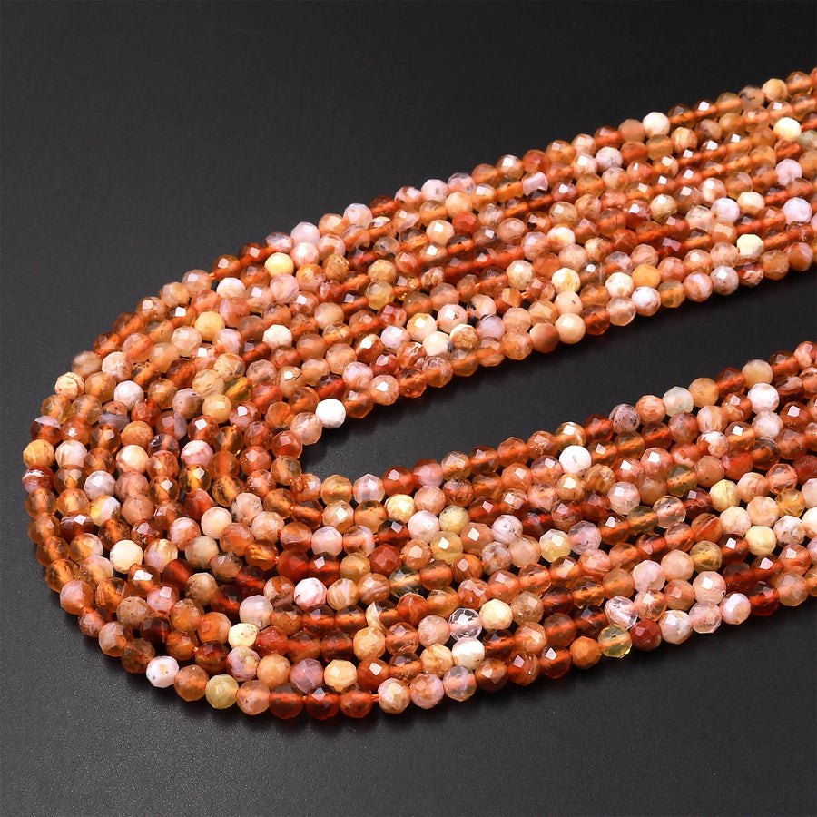 AAA Faceted Natural Orange Yellow Brandy Opal 3mm 4mm 5mm Round Beads Extra Gemmy 15.5" Strand