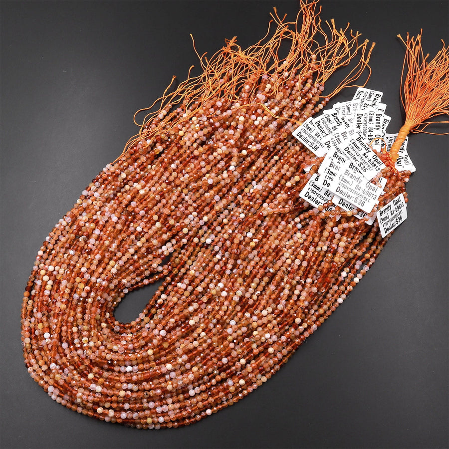 AAA Faceted Natural Orange Yellow Brandy Opal 3mm 4mm 5mm Round Beads Extra Gemmy 15.5" Strand