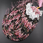 Natural Multicolor Green Pink Tourmaline Faceted 4mm Cube Beads Gemstone 15.5" Strand