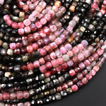 Natural Multicolor Green Pink Tourmaline Faceted 4mm Cube Beads Gemstone 15.5" Strand