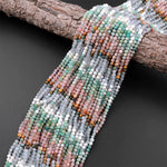 Micro Faceted Multicolor Mixed Gemstone Round Beads 3mm 4mm Amazonite Sunstone Aquamarine 15.5" Strand