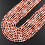 AAA Faceted Natural Peach Moonstone Round Beads 3mm 4mm 15.5" Strand