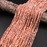 AAA Faceted Natural Peach Moonstone Round Beads 3mm 4mm 15.5" Strand