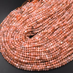 AAA Faceted Natural Peach Moonstone Round Beads 3mm 4mm 15.5" Strand