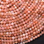 AAA Faceted Natural Peach Moonstone Round Beads 3mm 4mm 15.5" Strand
