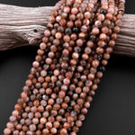 Faceted Natural Black Sunstone 6mm 8mm 10mm Round Beads 15.5" Strand
