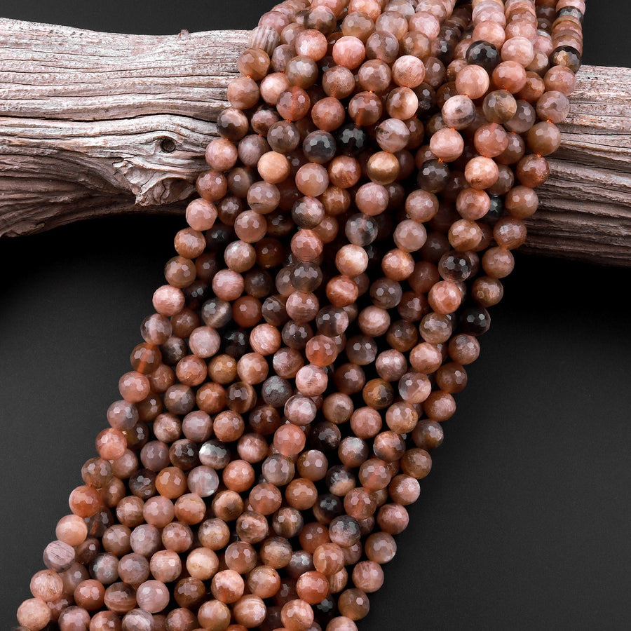 Faceted Natural Black Sunstone 6mm 8mm 10mm Round Beads 15.5" Strand