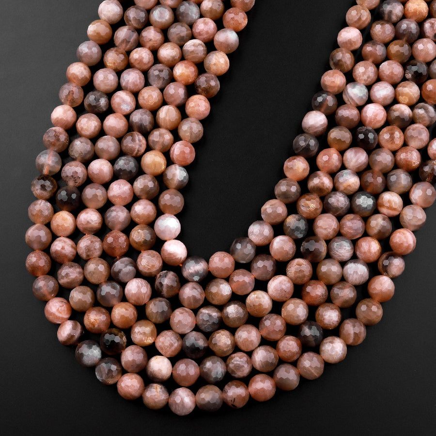 Faceted Natural Black Sunstone 6mm 8mm 10mm Round Beads 15.5" Strand