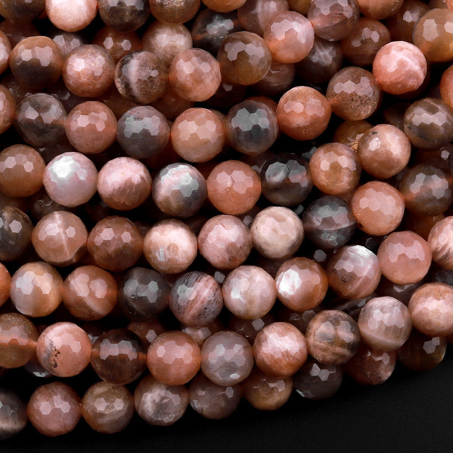 Faceted Natural Black Sunstone 6mm 8mm 10mm Round Beads 15.5" Strand
