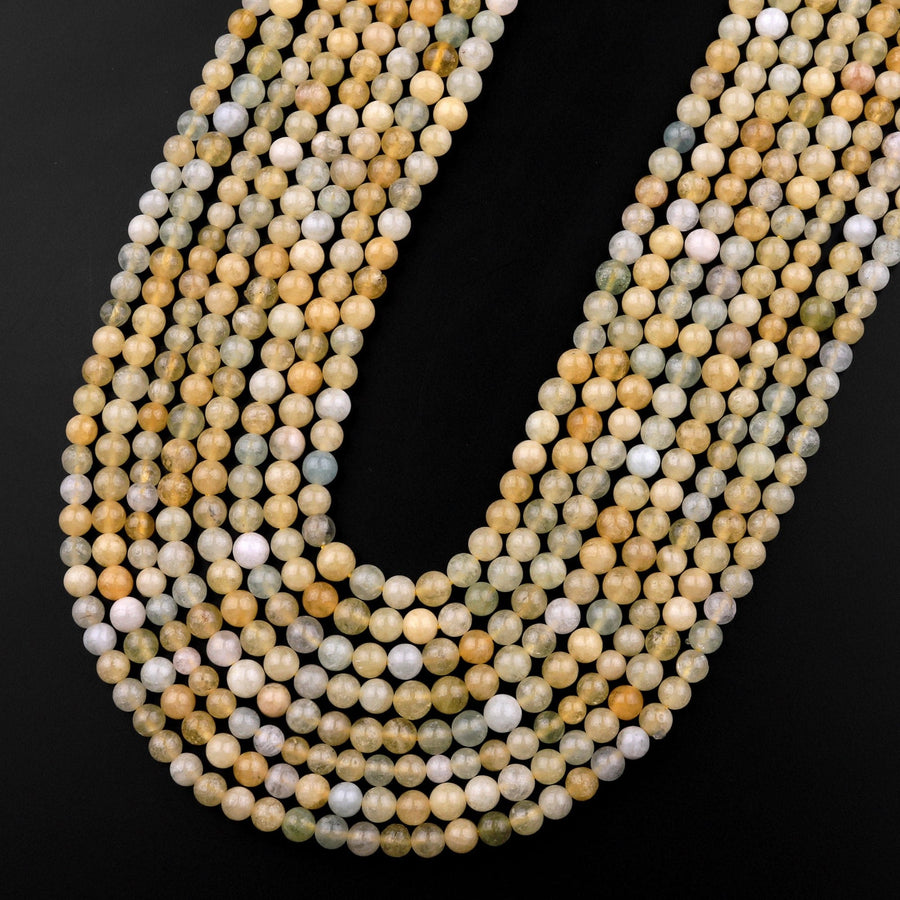 Rare Natural Yellow Aquamarine Heliodor 4mm Smooth Round Beads 15.5" Strand