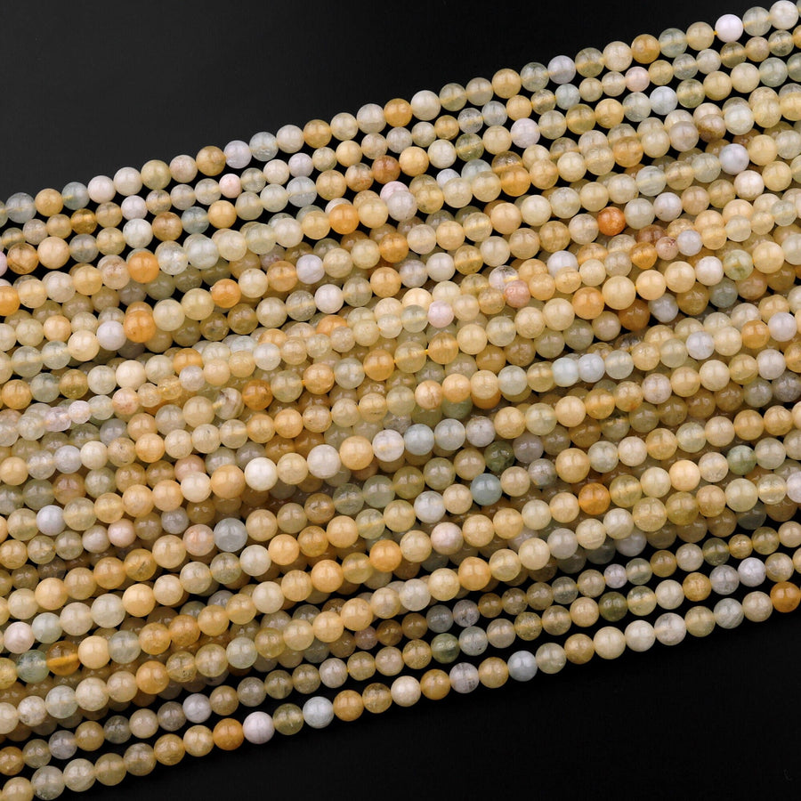 Rare Natural Yellow Aquamarine Heliodor 4mm Smooth Round Beads 15.5" Strand