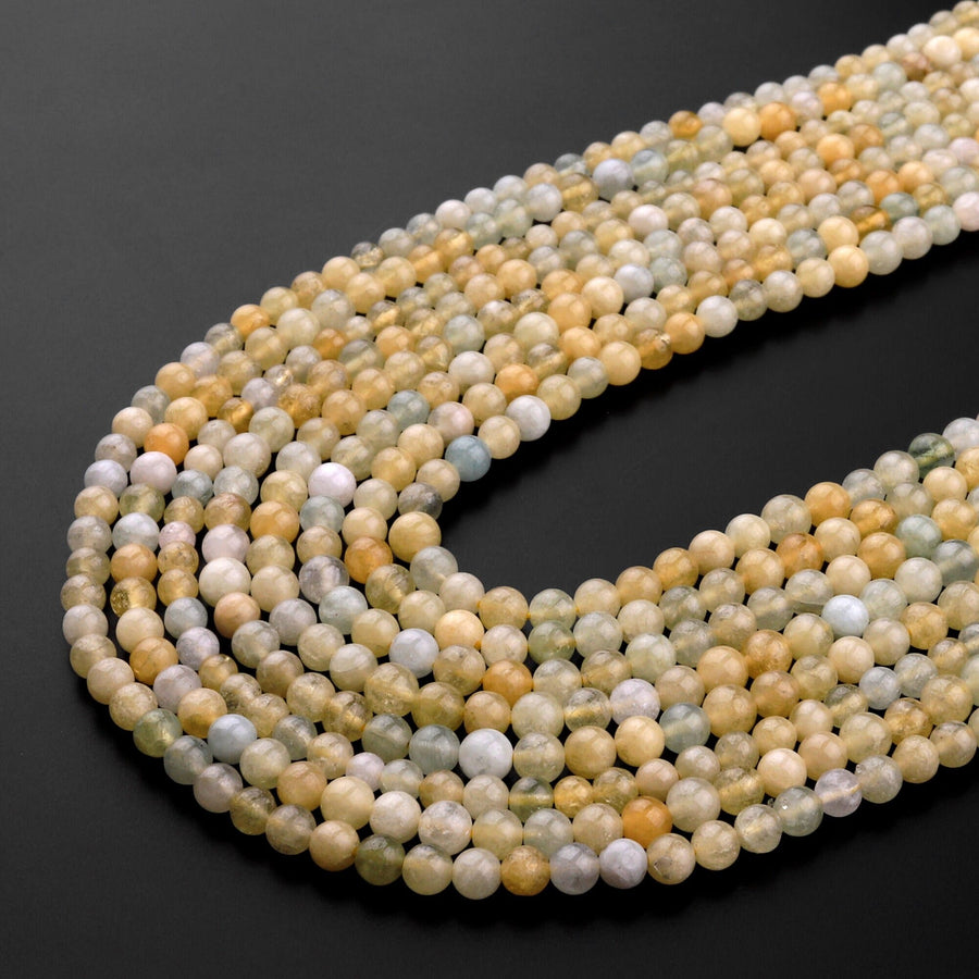 Rare Natural Yellow Aquamarine Heliodor 4mm Smooth Round Beads 15.5" Strand