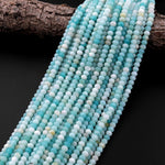 AAA Faceted Natural Blue Amazonite 5mm 6mm 8mm Rondelle Beads 15.5" Strand