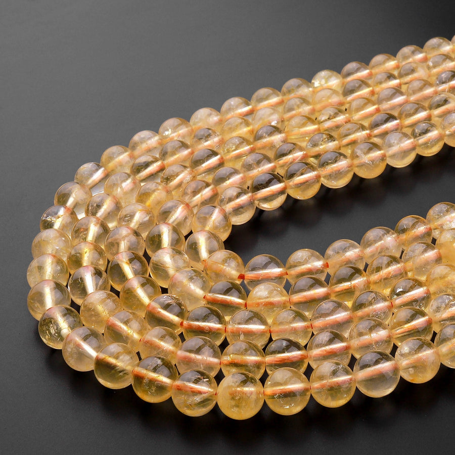 Natural Golden Citrine 4mm 6mm 8mm 10mm Round Beads Gemstone 16" Strand
