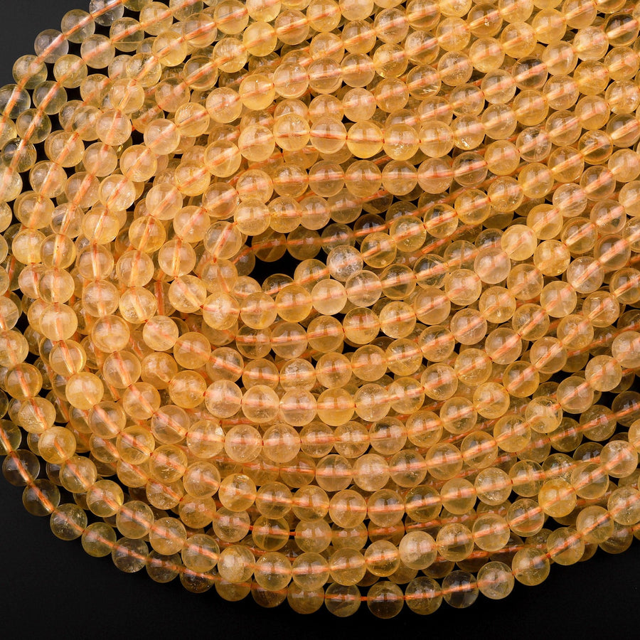 Natural Golden Citrine 4mm 6mm 8mm 10mm Round Beads Gemstone 16" Strand