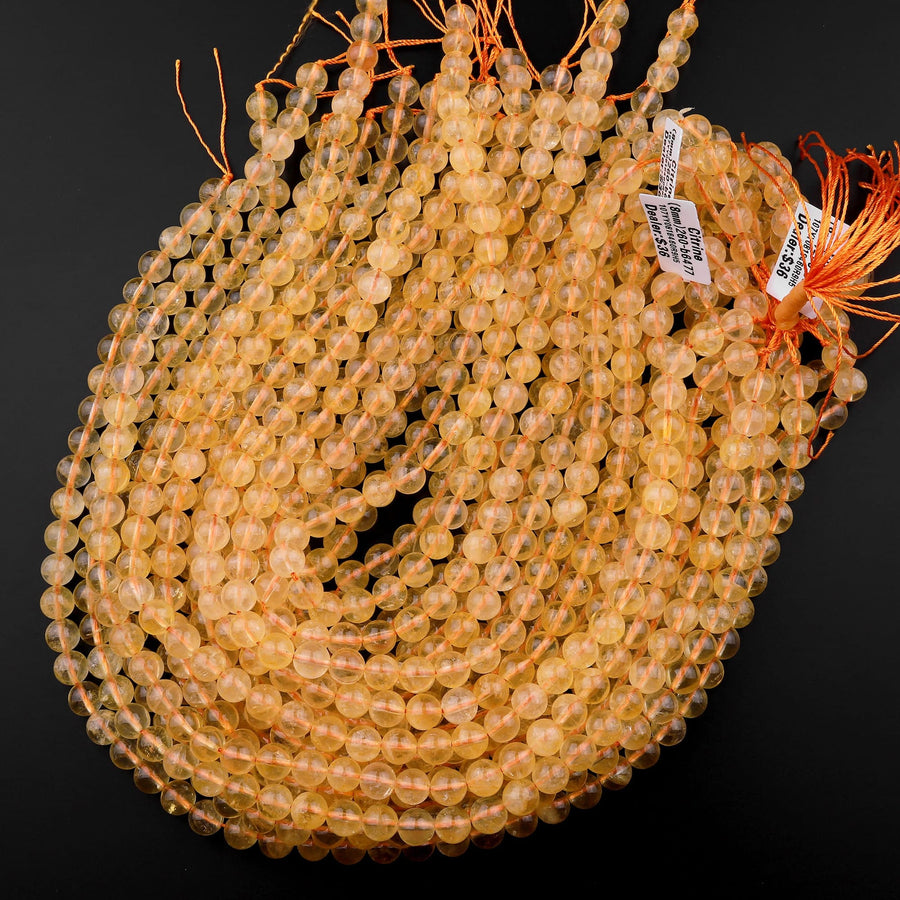 Natural Golden Citrine 4mm 6mm 8mm 10mm Round Beads Gemstone 16" Strand