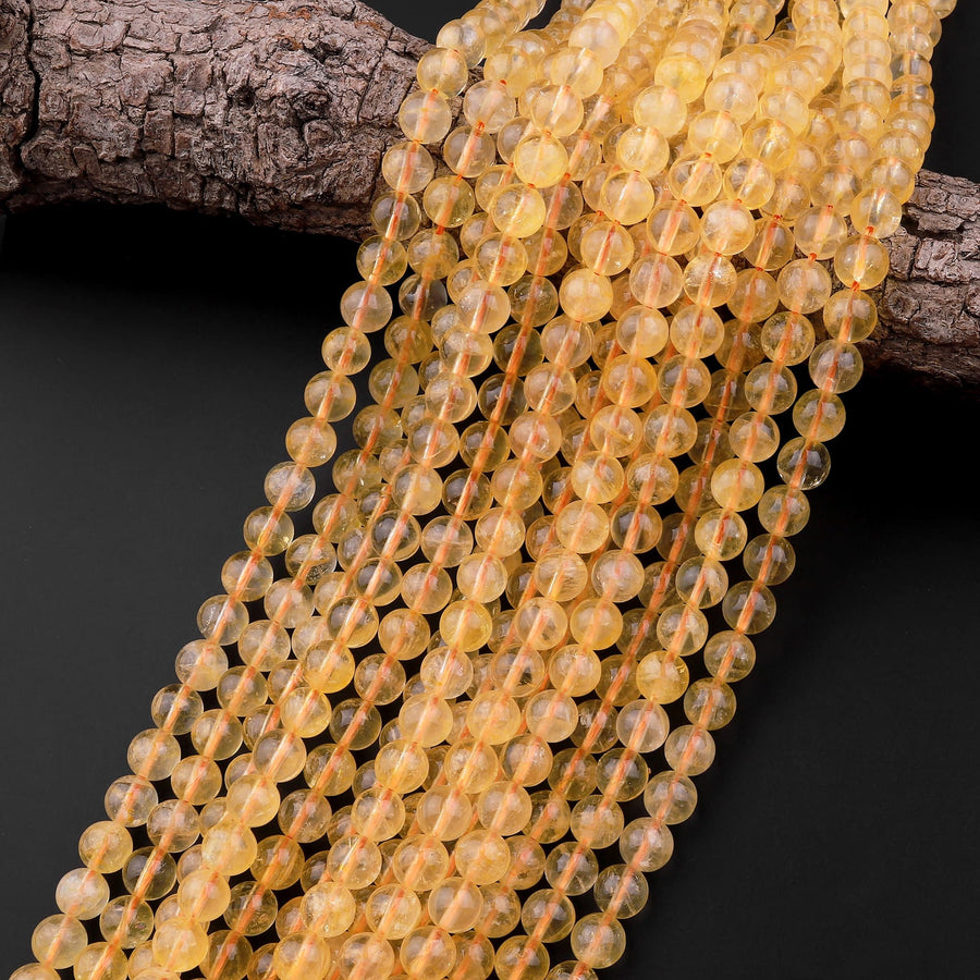 Natural Golden Citrine 4mm 6mm 8mm 10mm Round Beads Gemstone 16" Strand