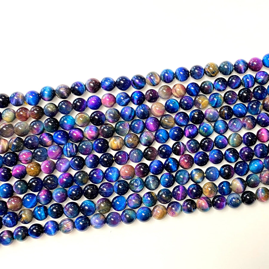 AAA Multicolor Rainbow Tiger's Eye 4mm 6mm 8mm 10mm 14mm Smooth Round Beads Aka Galaxy Tiger's Eye 15.5" Strand