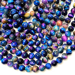 AAA Multicolor Rainbow Tiger's Eye 4mm 6mm 8mm 10mm 14mm Smooth Round Beads Aka Galaxy Tiger's Eye 15.5" Strand