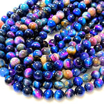AAA Multicolor Rainbow Tiger's Eye 4mm 6mm 8mm 10mm 14mm Smooth Round Beads Aka Galaxy Tiger's Eye 15.5" Strand
