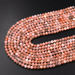 AAA Faceted Natural Peach Moonstone Round Beads 3mm 4mm 15.5" Strand