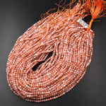 AAA Faceted Natural Peach Moonstone Round Beads 3mm 4mm 15.5" Strand