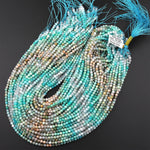 Peruvian Amazonite 4mm Faceted Round Beads Multi Shaded Natural Sea Blue Green Gemstone Micro Laser Diamond Cut 15.5" Strand
