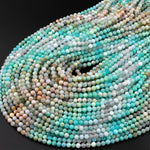 Peruvian Amazonite 4mm Faceted Round Beads Multi Shaded Natural Sea Blue Green Gemstone Micro Laser Diamond Cut 15.5" Strand