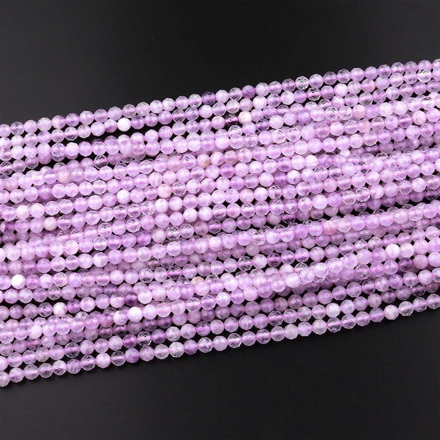 Faceted Natural Lilac Purple Amethyst Round Beads 2mm 3mm Miro Diamond Cut Gemstone 15.5" Strand