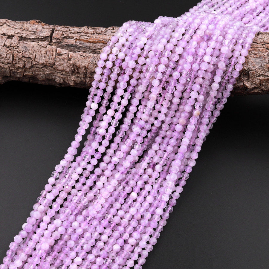 Faceted Natural Lilac Purple Amethyst Round Beads 2mm 3mm Miro Diamond Cut Gemstone 15.5" Strand