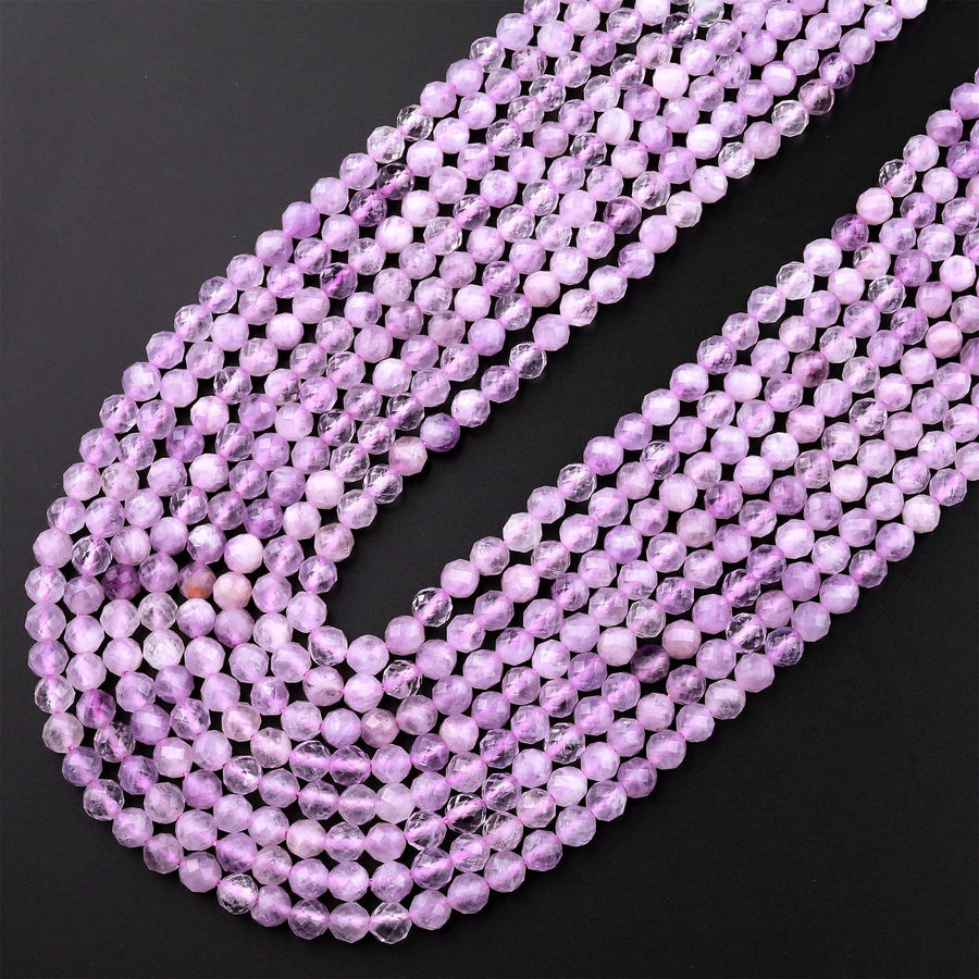 Faceted Natural Lilac Purple Amethyst Round Beads 2mm 3mm Miro Diamond Cut Gemstone 15.5" Strand