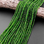 AAA Real Genuine Natural Green Chrome Diopside Faceted 2mm 3mm 4mm Round Gemstone Beads 15.5" Strand