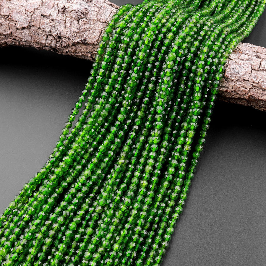 AAA Real Genuine Natural Green Chrome Diopside Faceted 2mm 3mm 4mm Round Gemstone Beads 15.5" Strand