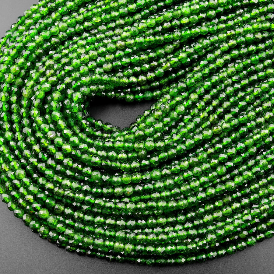AAA Real Genuine Natural Green Chrome Diopside Faceted 2mm 3mm 4mm Round Gemstone Beads 15.5" Strand