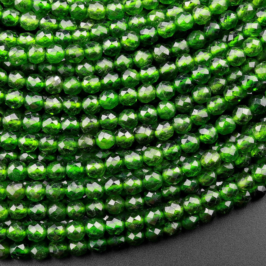 AAA Real Genuine Natural Green Chrome Diopside Faceted 2mm 3mm 4mm Round Gemstone Beads 15.5" Strand