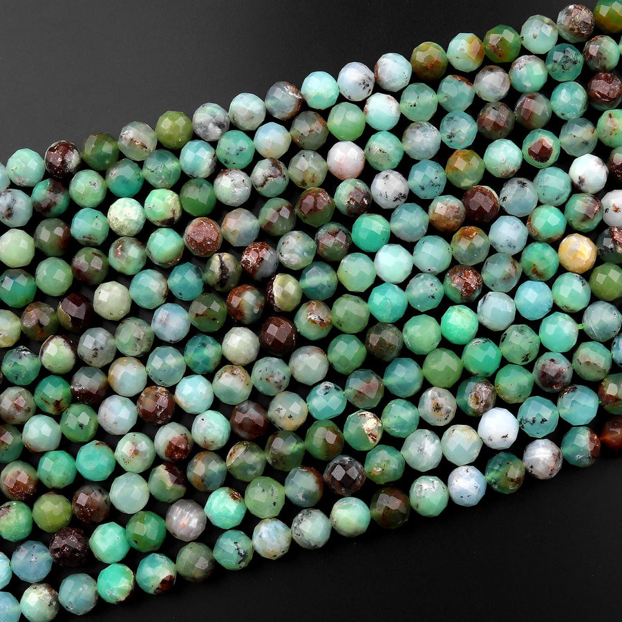 Natural Australian Green Chrysoprase Faceted Round 4mm 8mm Beads Diamond Cut Gemstone Beads 15.5" Strand