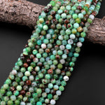 Natural Australian Green Chrysoprase Faceted Round 4mm 8mm Beads Diamond Cut Gemstone Beads 15.5" Strand