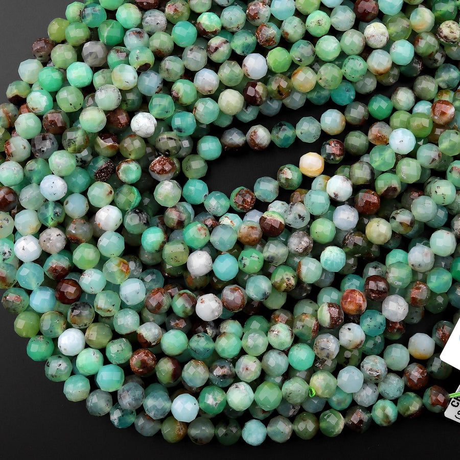 Natural Australian Green Chrysoprase Faceted Round 4mm 8mm Beads Diamond Cut Gemstone Beads 15.5" Strand