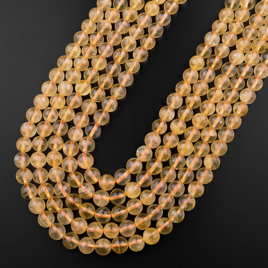 Natural Golden Citrine 4mm 6mm 8mm 10mm Round Beads Gemstone 16" Strand