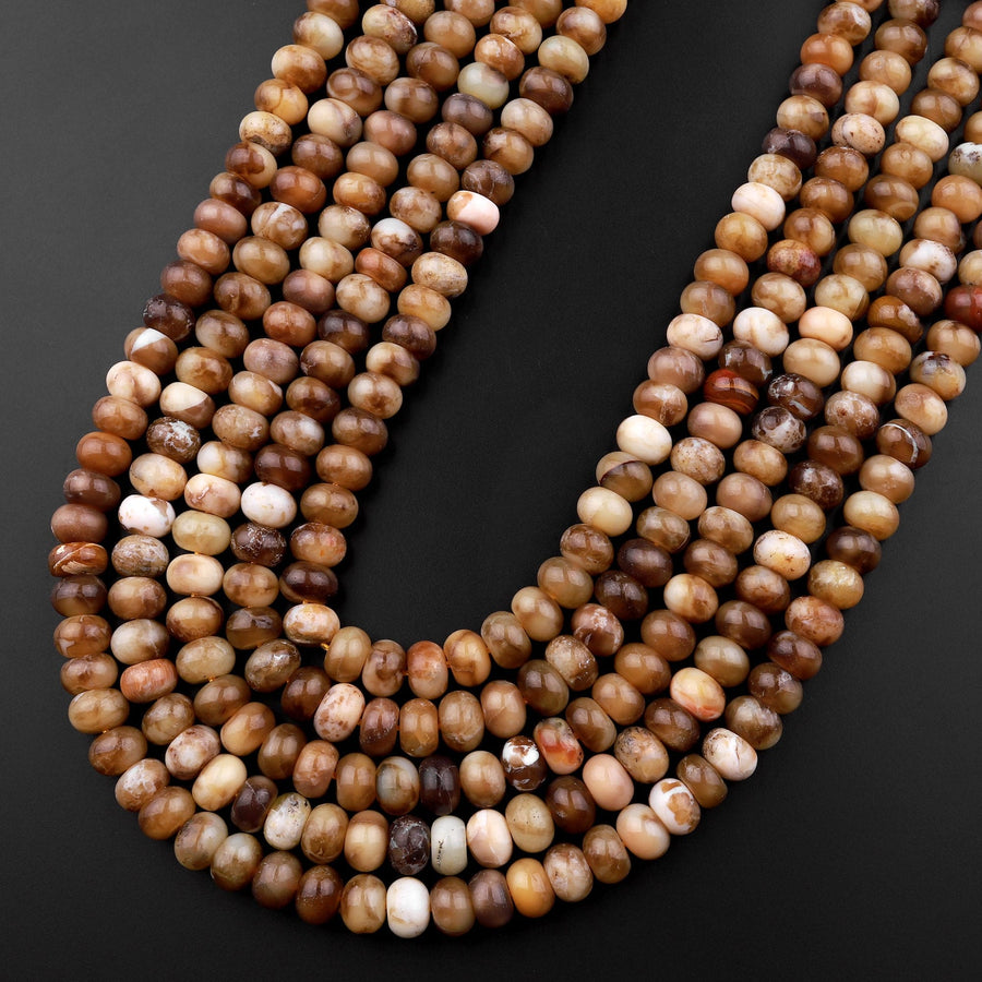 Natural Brown Coganc Opal Smooth Rondelle Beads 6mm 8mm 15.5" Strand